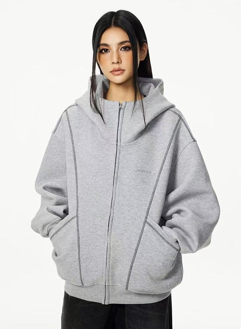 ACHOCK Heavy Air Layer Cardigan Zipper Sweatshirt