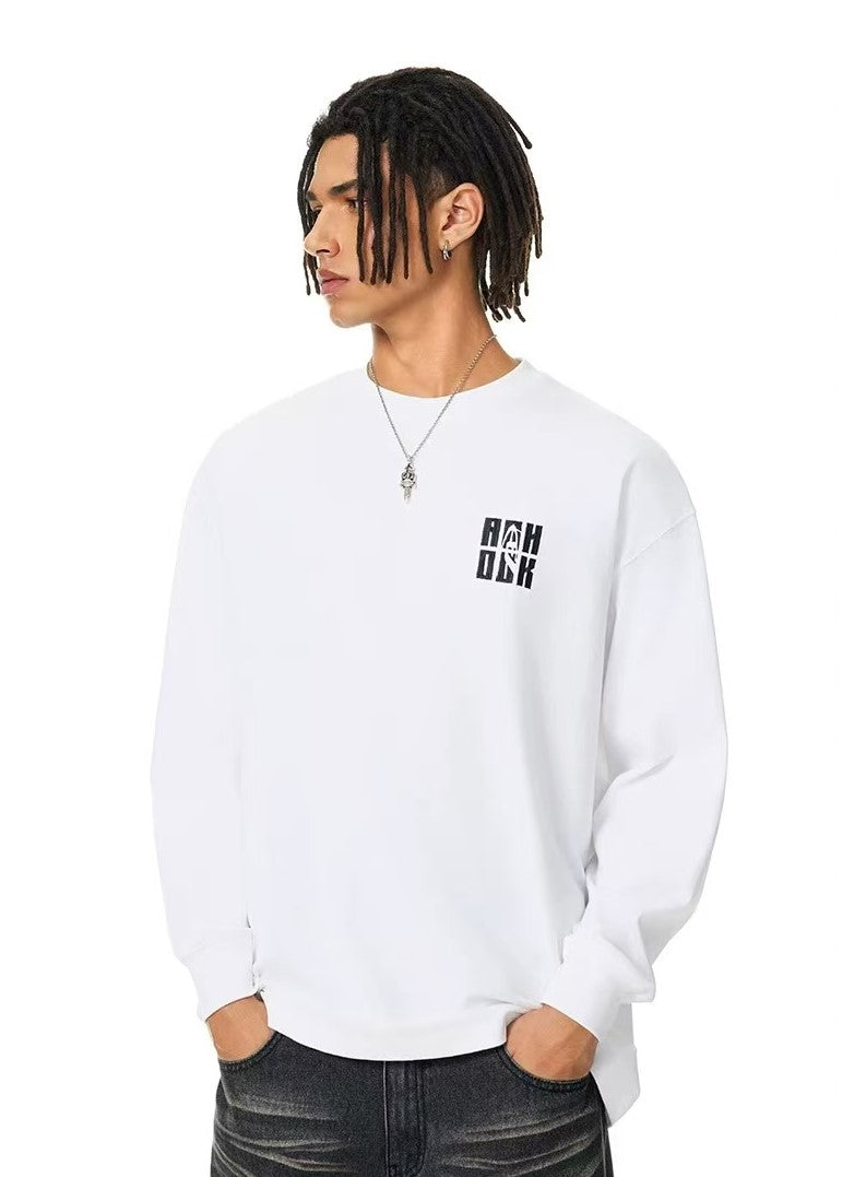 ACHOCK Basic Loose Logo Print Long-sleeved T-shirt