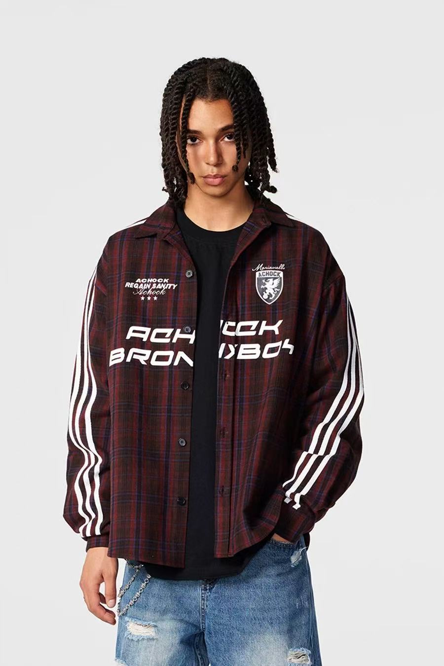 ACHOCK Striped Patchwork Long-sleeved Shirt