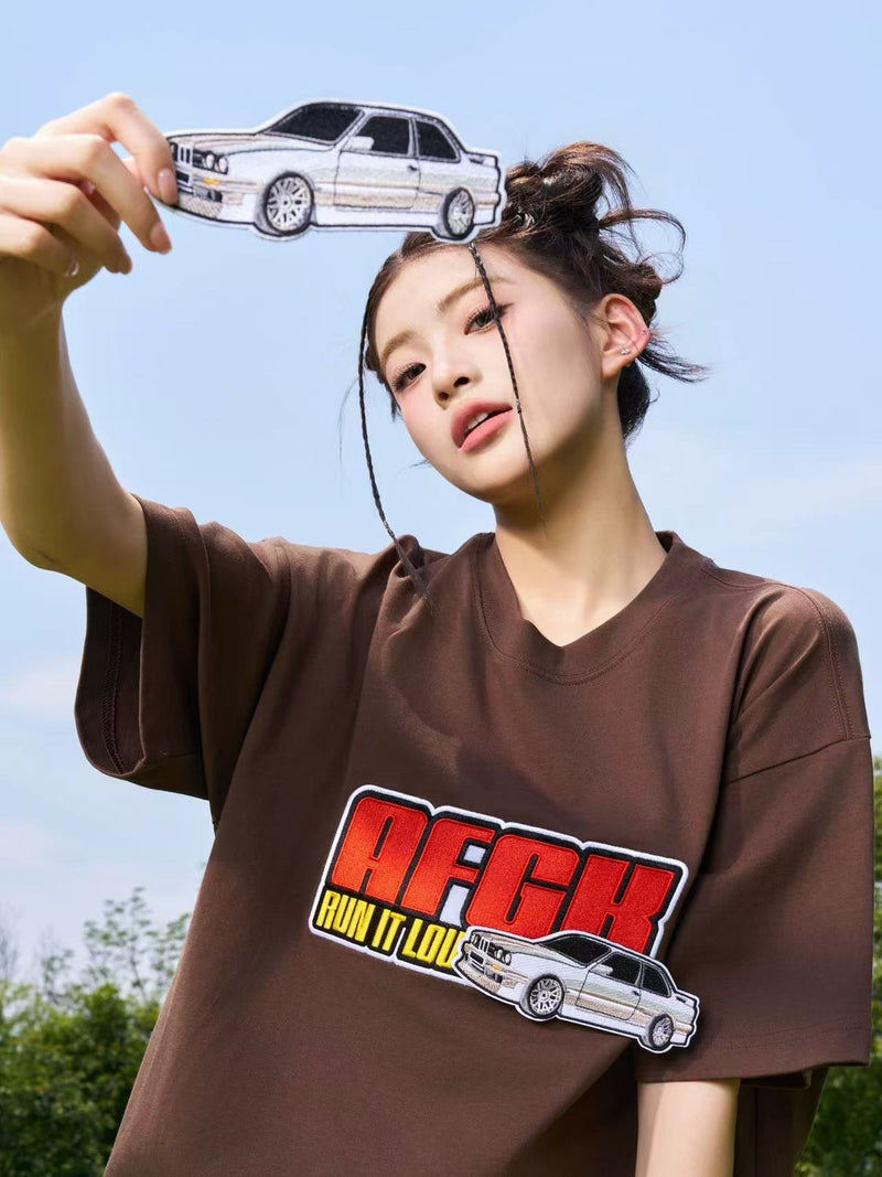 AFGK "JDM" Motorcycle Velcro Embroidered Short-sleeved T-shirt