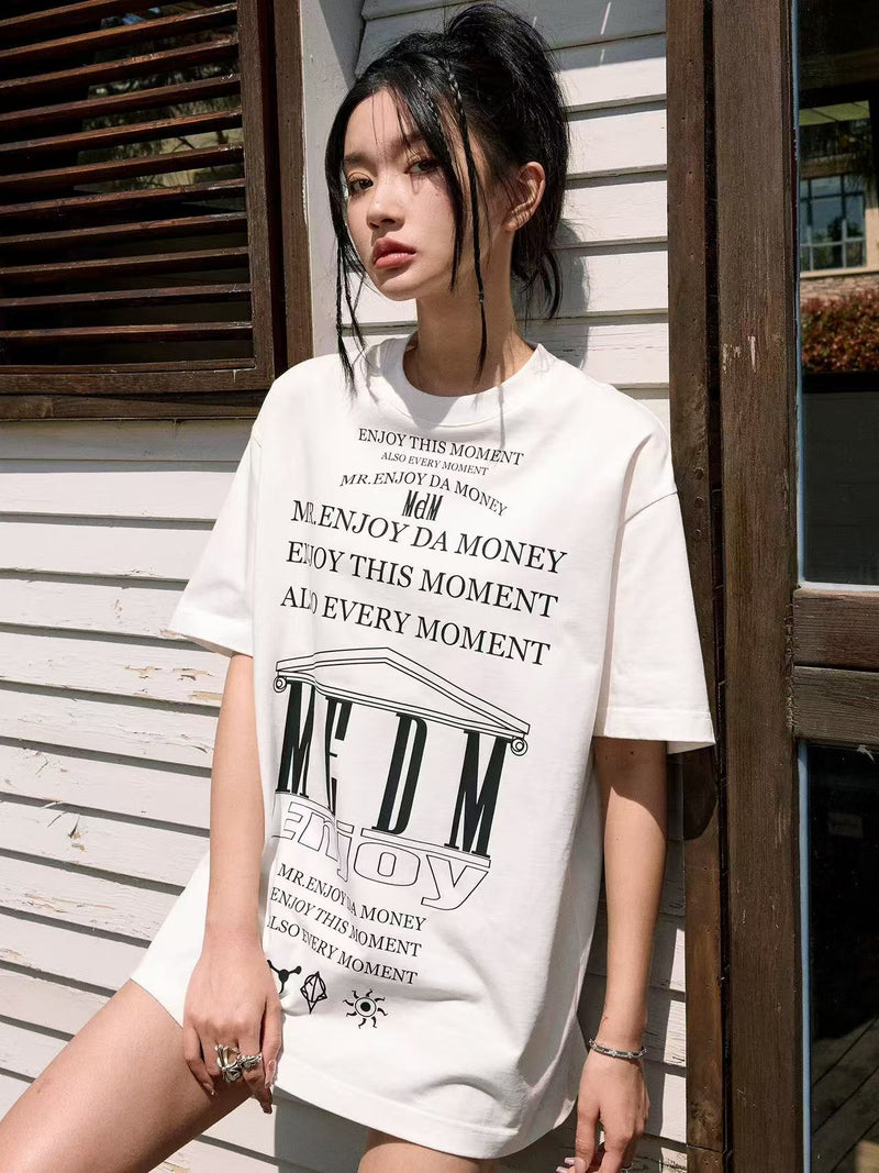 MEDM Letters Printed Luminous Short-sleeved T-shirt