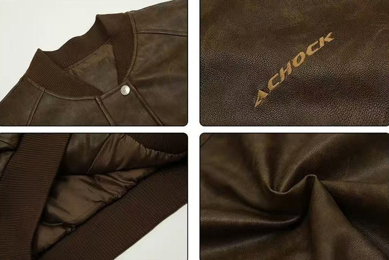ACHOCK Retro Nostalgic Motorcycle Quilted Leather Jacket