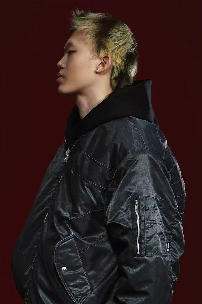 REMEDY Pleated Quilted Bomber Jacket