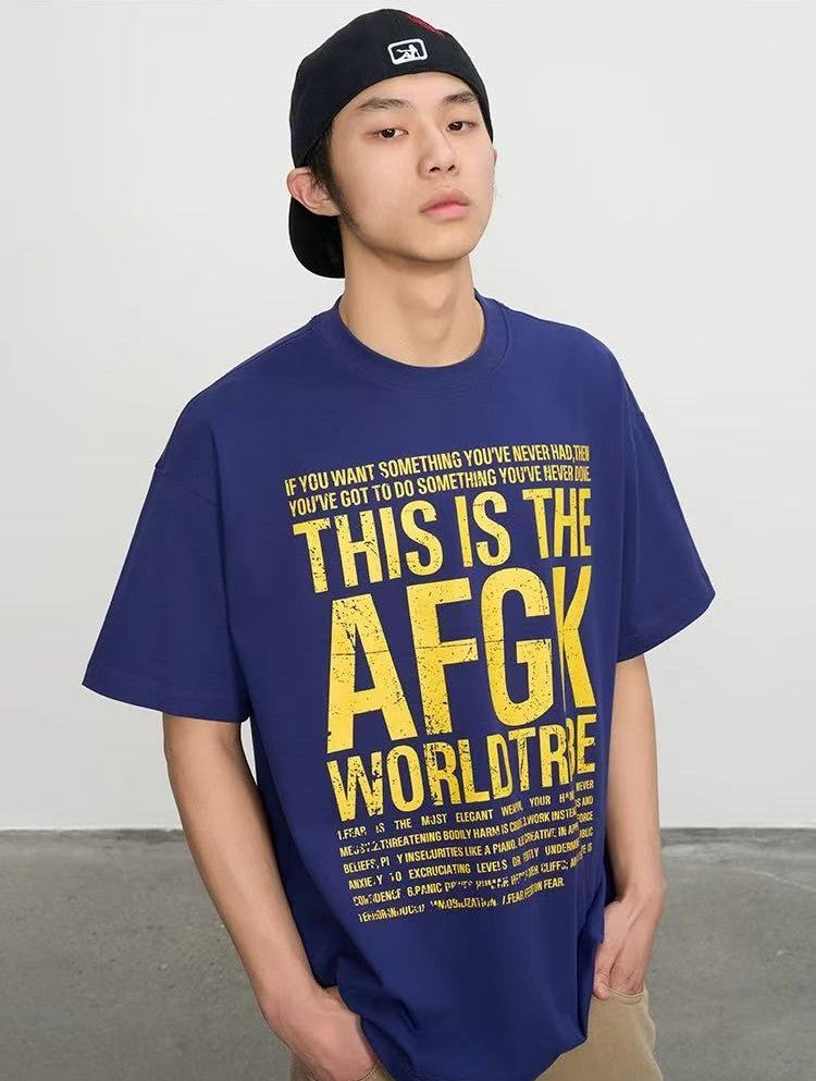 AFGK Mottled Distressed Printed Short-sleeved T-shirt
