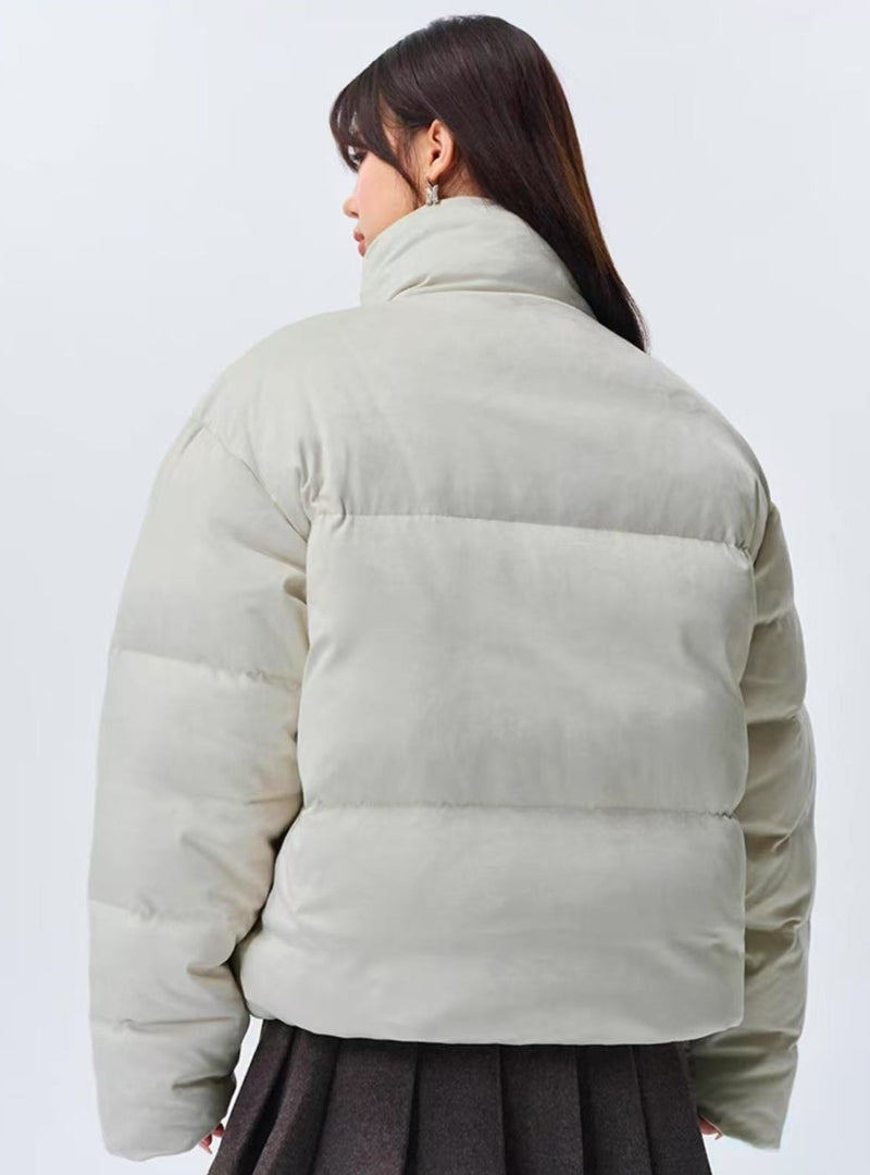 MEDM Logo Embossed Leather Label Scarf Down Jacket