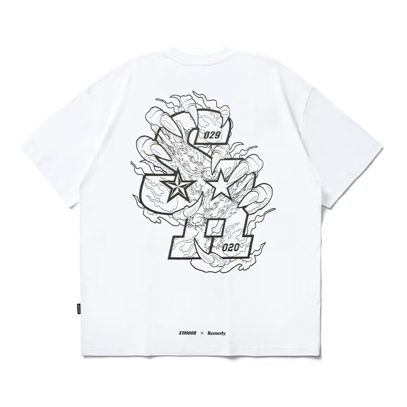 REMEDYxSTA Dragon Claws Letter Print Short-sleeve T-shirt
