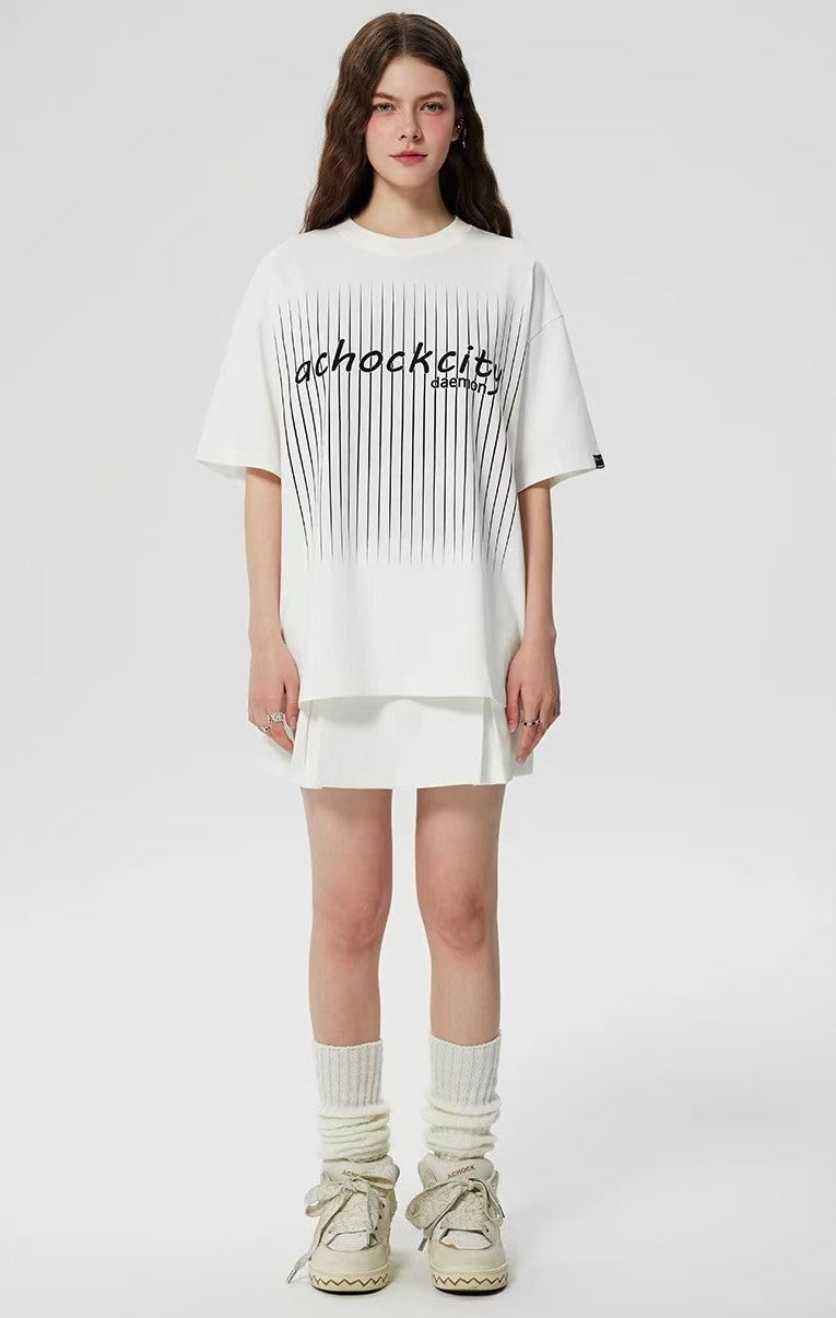 ACHOCK Screen Stripe Print Design Round Neck T-shirt