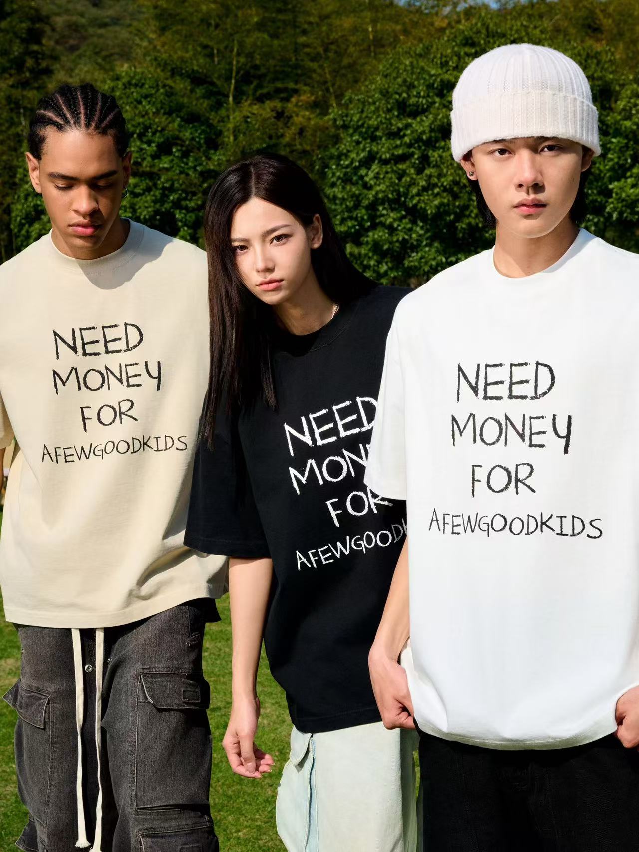 AFGK NEED MONEY Handwritten Slogan Short-sleeved T-shirt