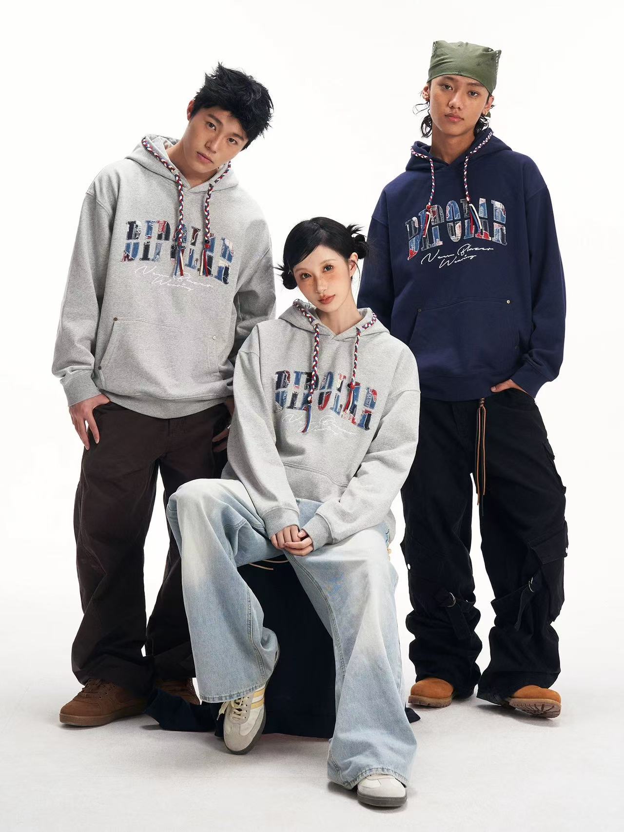 BIPOLAR Denim Patchwork Plaid Hoodie