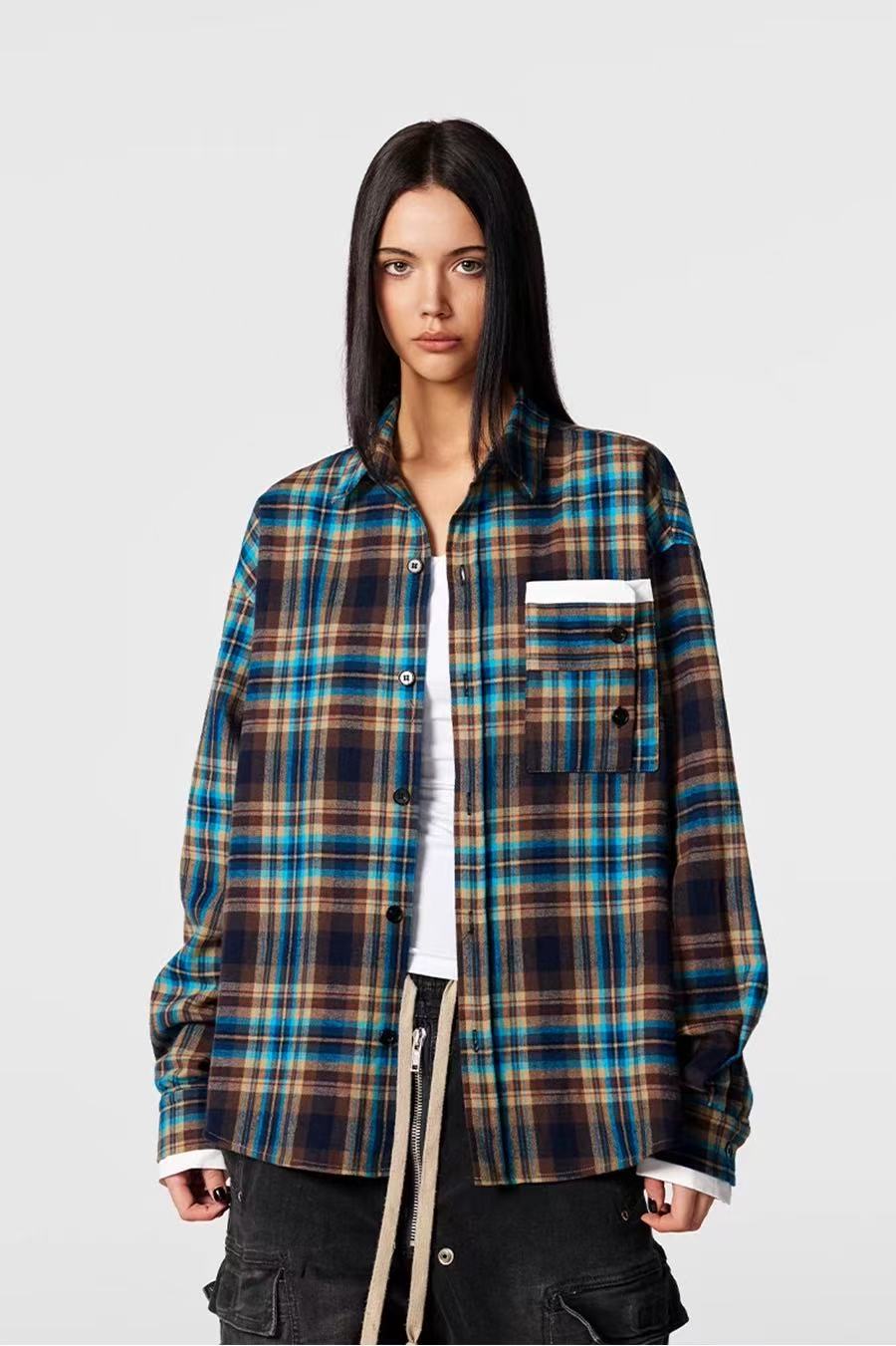 ACHOCK Plaid Pocket Long-sleeve Shirt