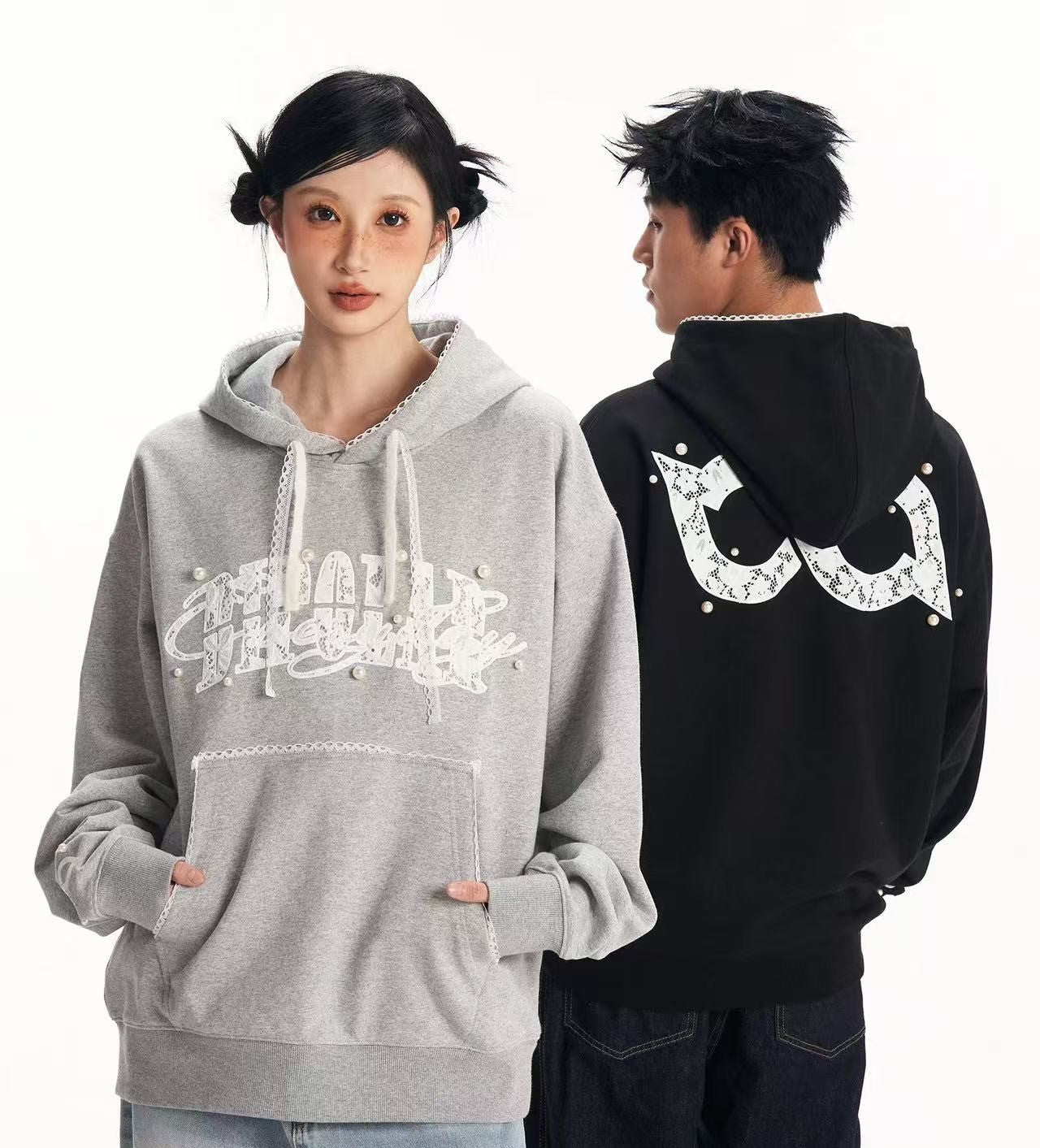 BIPOLAR Lace Pearl Patch Logo Hoodie