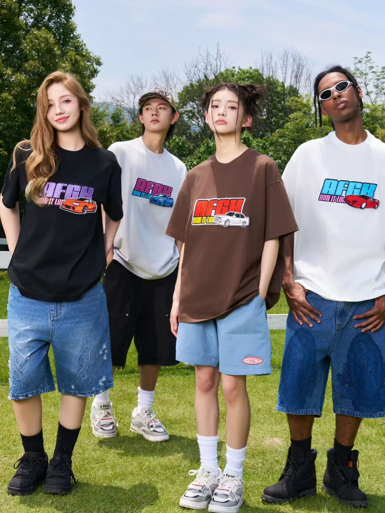 AFGK "JDM" Motorcycle Velcro Embroidered Short-sleeved T-shirt