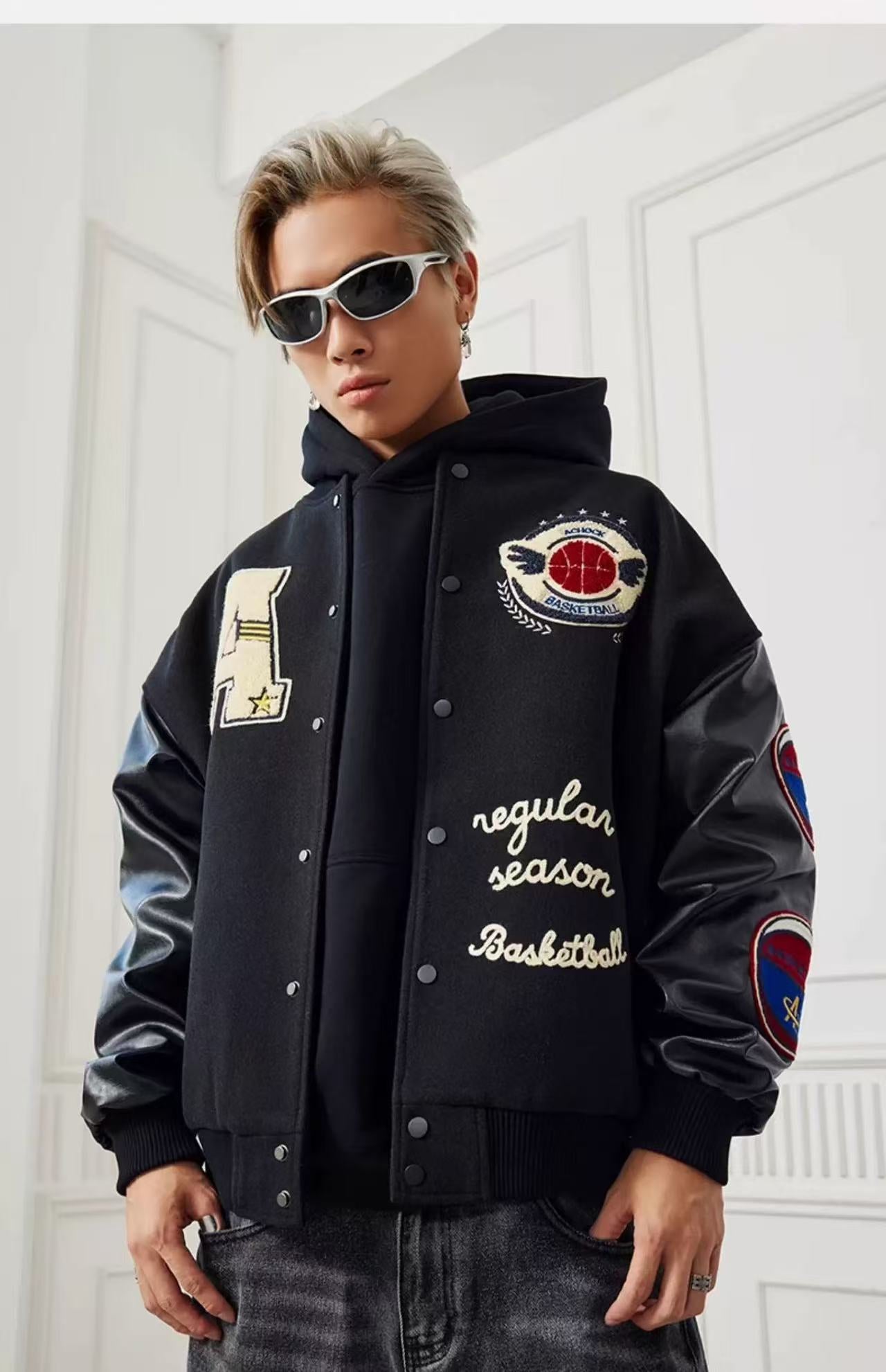 ACHOCK Hip-hop Heavy Letters Embroidery Varsity Jacket