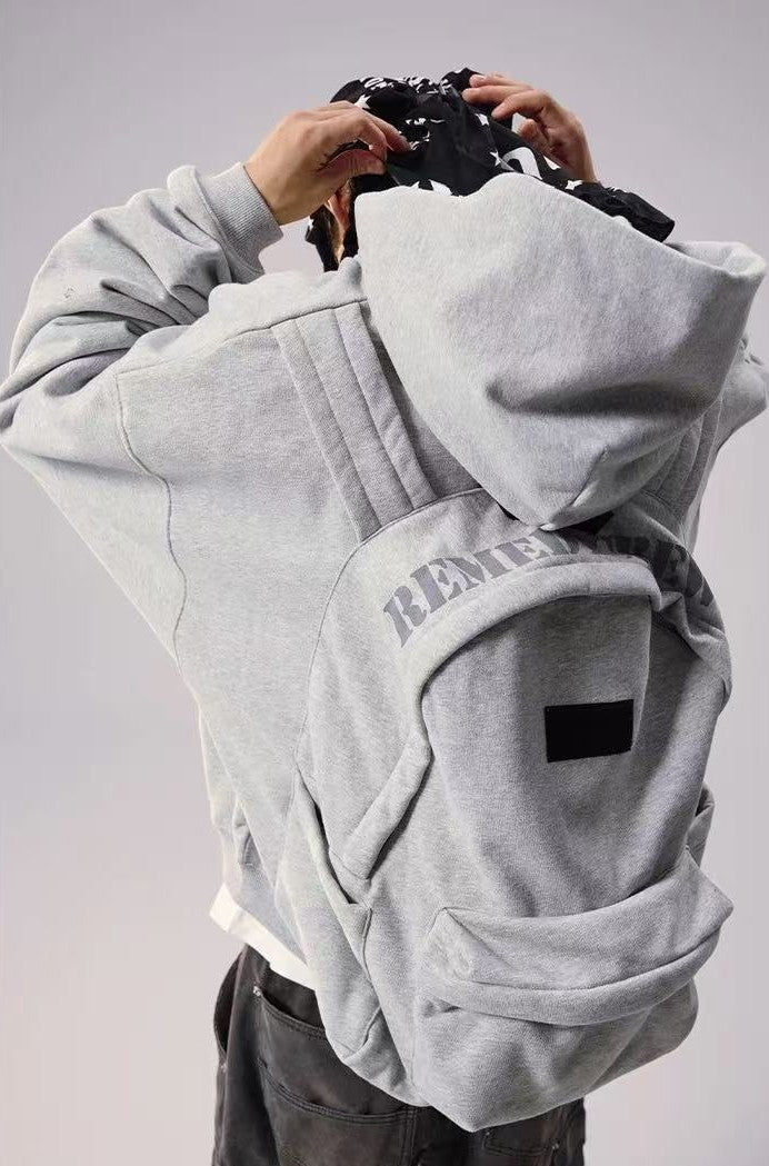 REMEDY Logo Print Hooded Backpack Sweatshirt