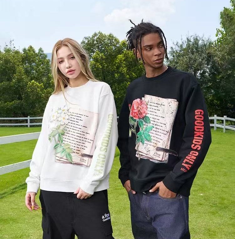 AFGK Flowers and Love Letters Thin Velvet Crew Neck Sweatshirt