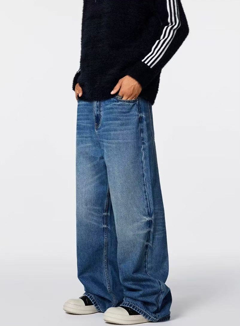 ACHOCK Vintage Washed Logo Stitching Jeans