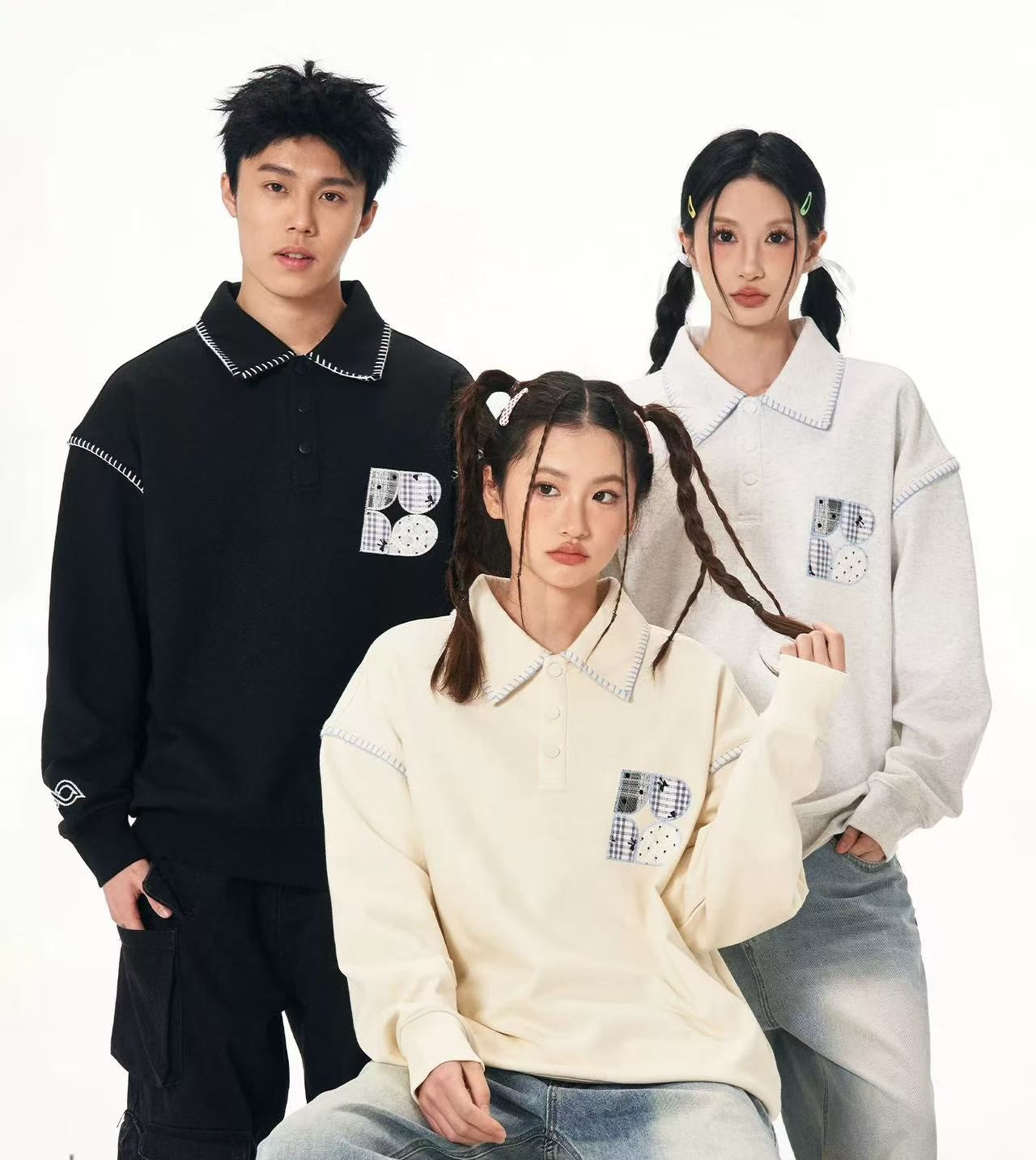 BIPOLAR Lace Patch Polo Sweatshirt