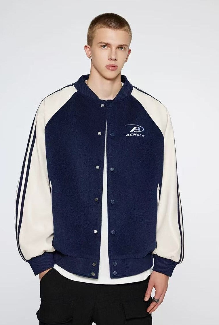 ACHOCK Contrast Patchwork Raglan-sleeve Baseball Jersey