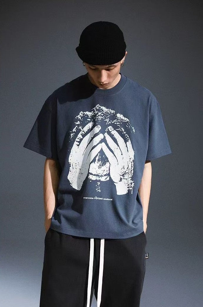 REMEDY Portrait Crackle Print Short-sleeved T-shirt