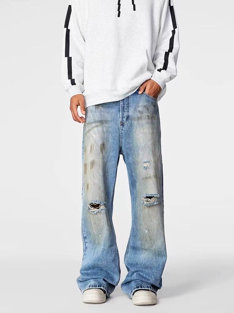 ACHOCK Washed Distressed Ripped Jeans