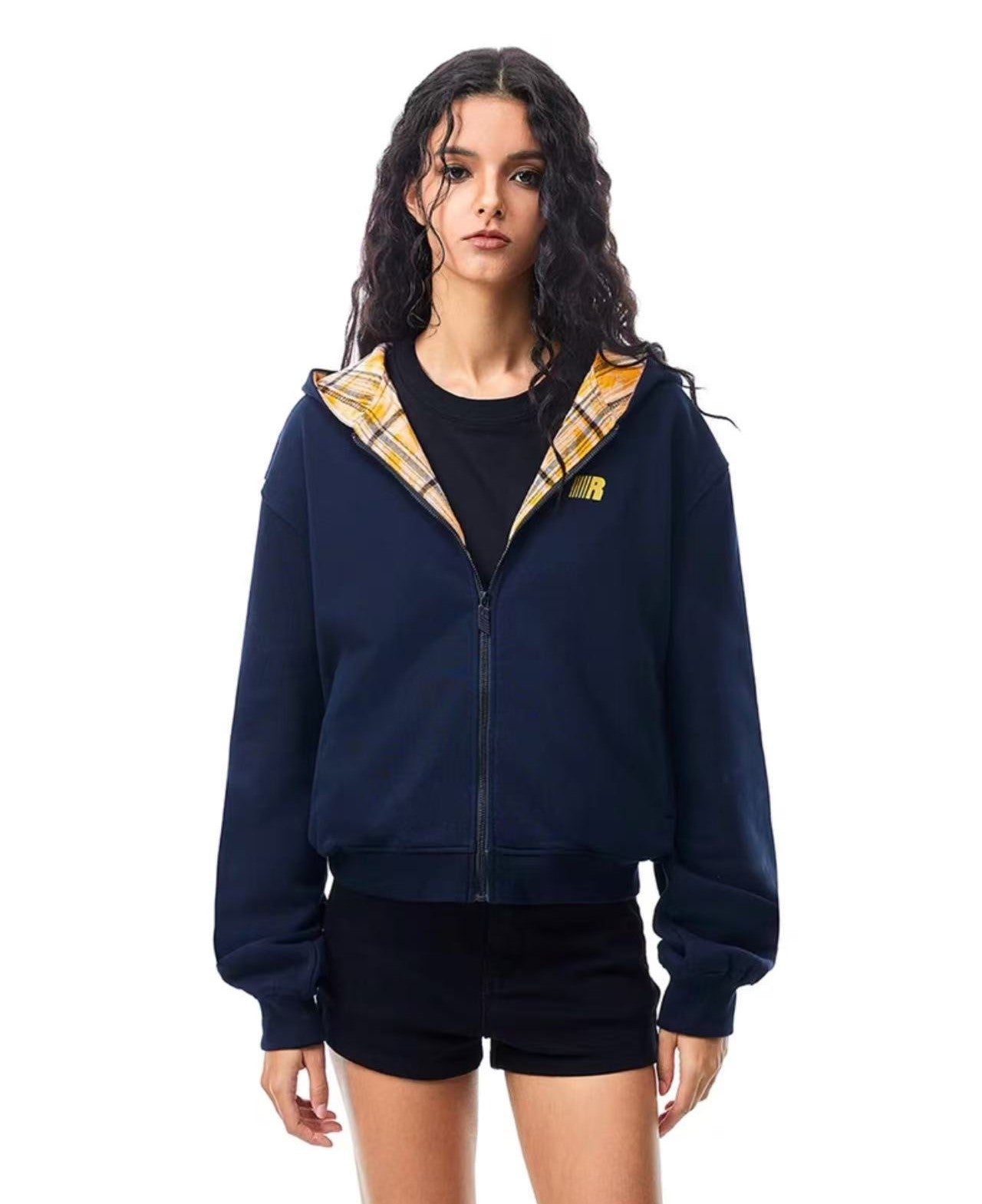 FDR Little Devil Plaid Zipper Hooded Sweatshirt (For Women)