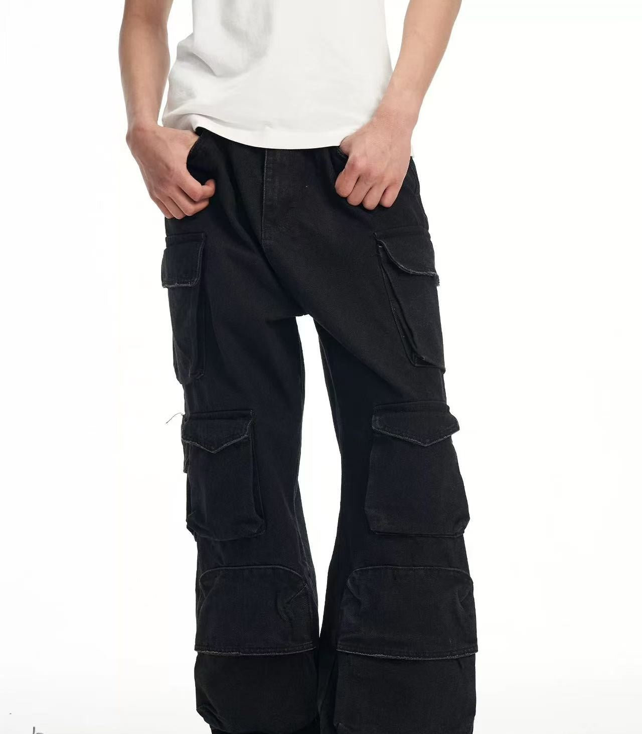 BIPOLAR Washed Multi-pocket Cargo Jeans