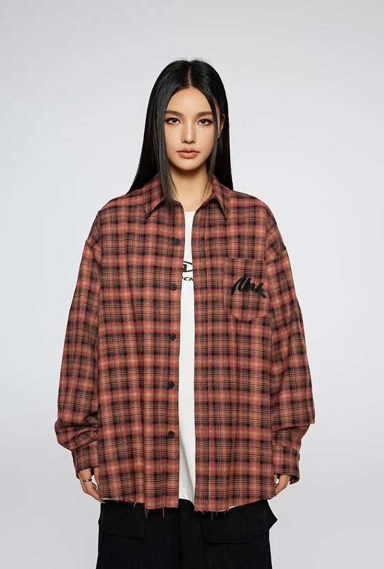 ACHOCK Retro Contrast Plaid Long-sleeve Shirt