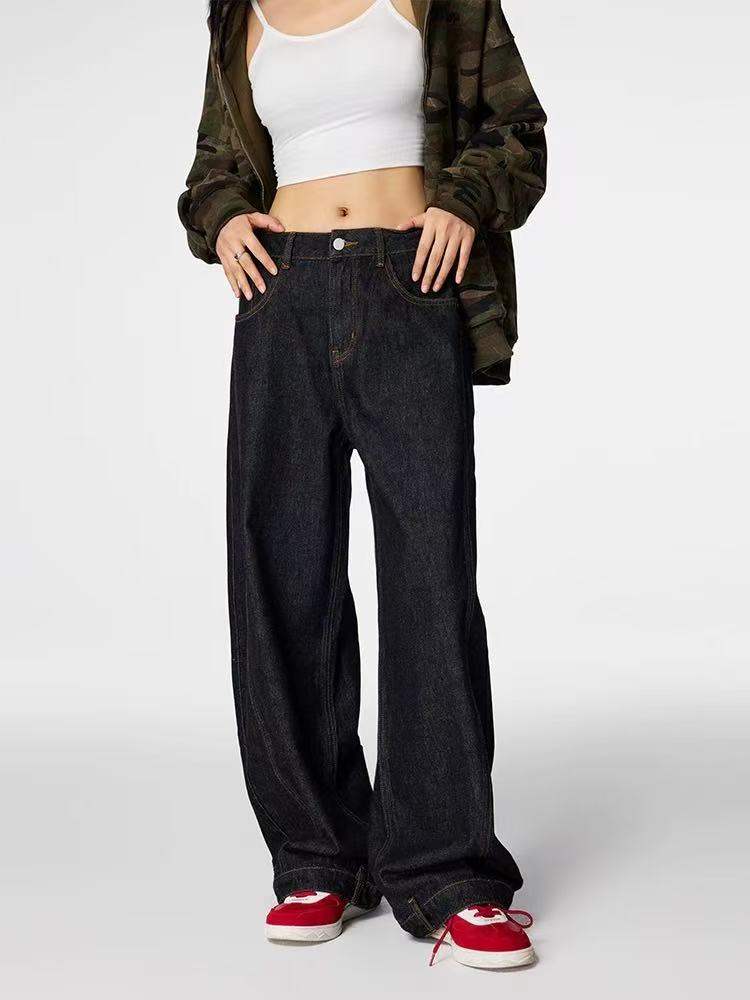ACHOCK Washed Wide-leg Inverted Jeans