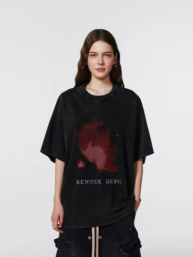 ACHOCK Washed Black Abstract Flame Print T-shirt