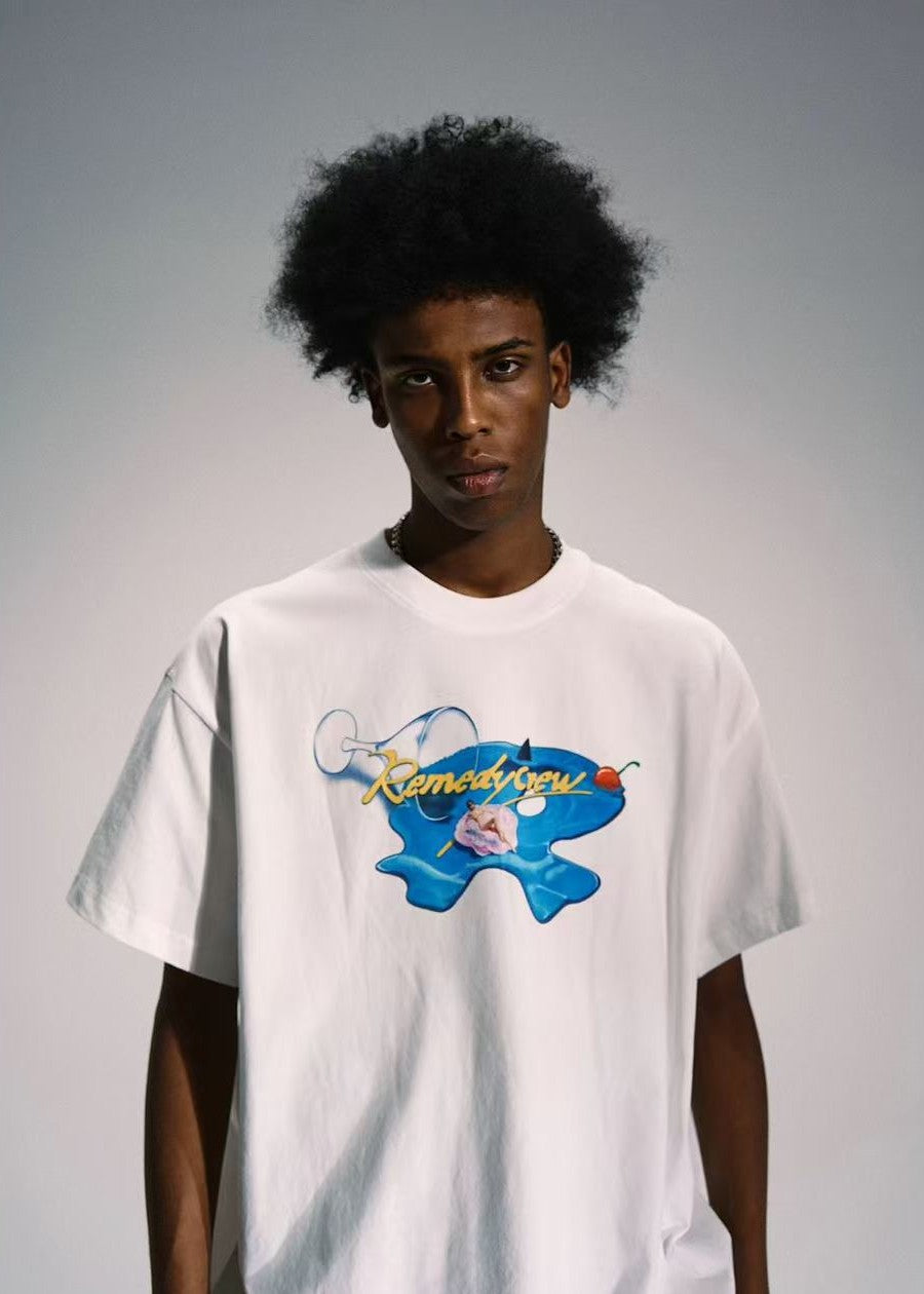REMEDY Wine Glass R Logo Print Short-sleeve T-Shirt