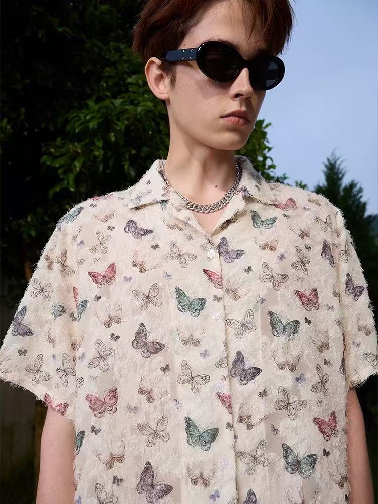 ICONSLAB Tassel Butterfly Cuban Collar Short Sleeve Shirt