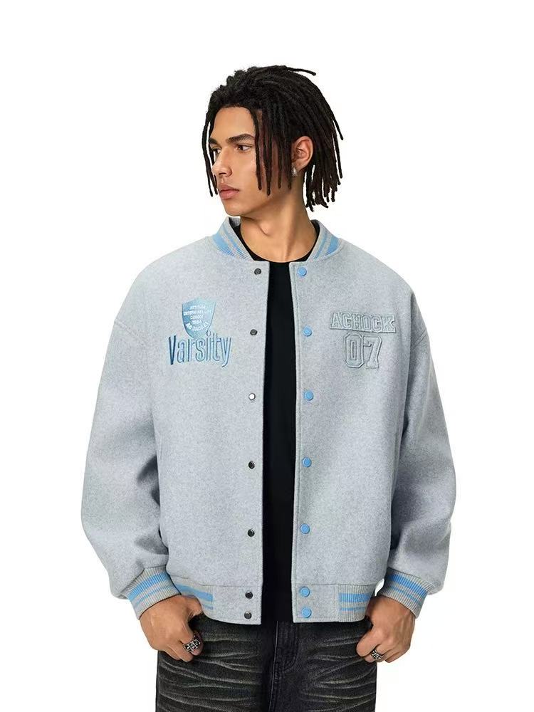 ACHOCK Retro Three-dimensional Embroidered Baseball Jacket