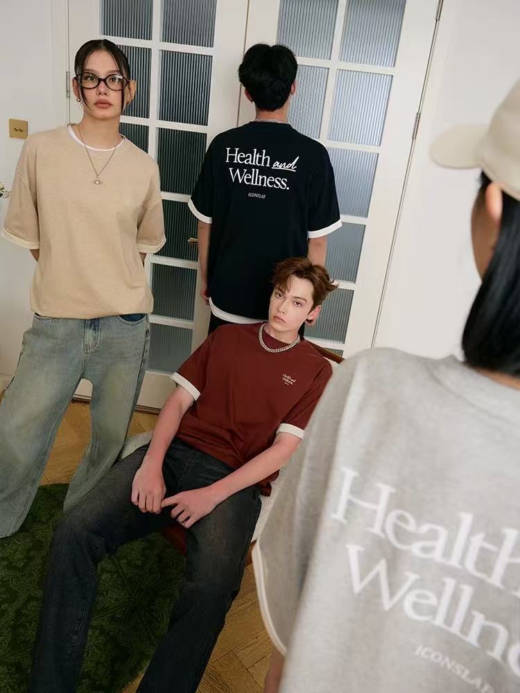 ICONSLAB Fake Two-piece Contrasting Text T-shirt