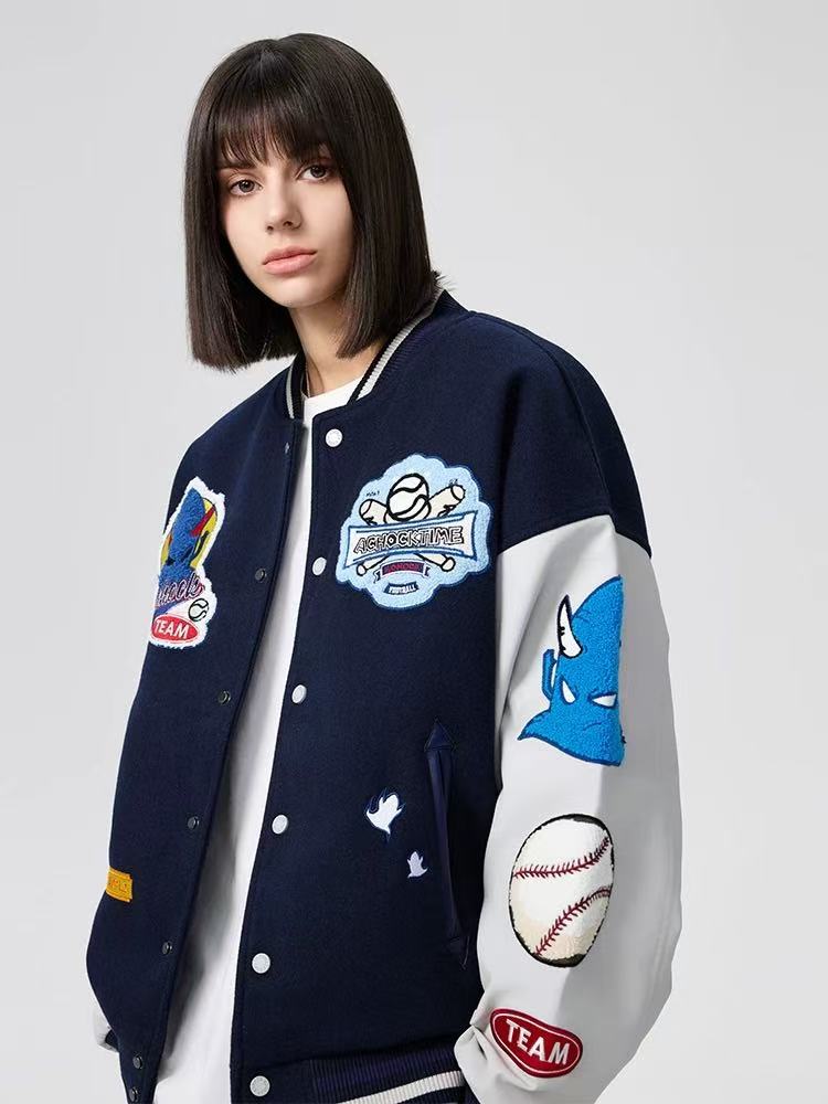 ACHOCK Fun Embroidery Baseball Jacket