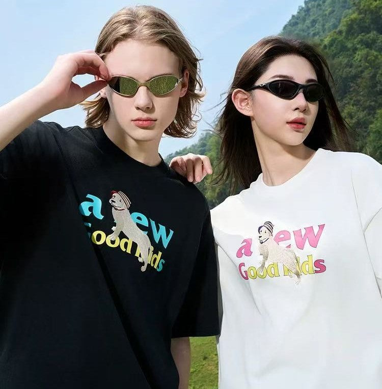 AFGK Vacation Puppy Embroidered Short Sleeve T-Shirt