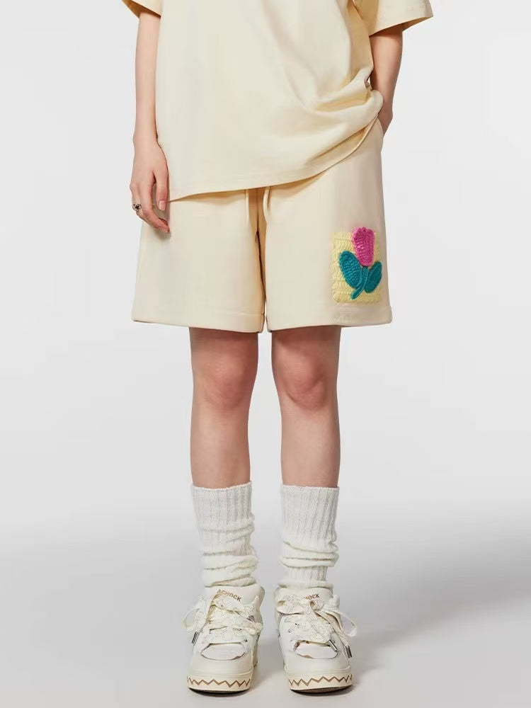 ACHOCK Hip-hop Heavy Tulip Embroidered Shorts