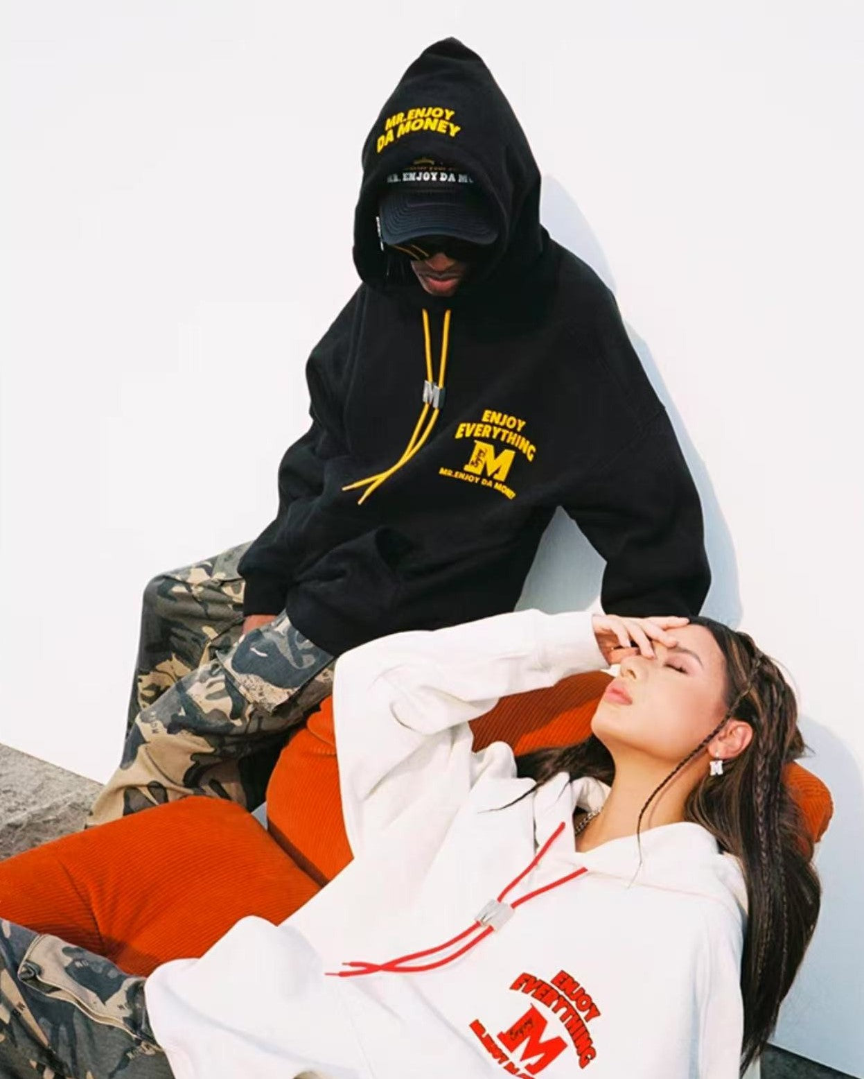 MEDM M Button Drawstring with Letter Print Hoodie