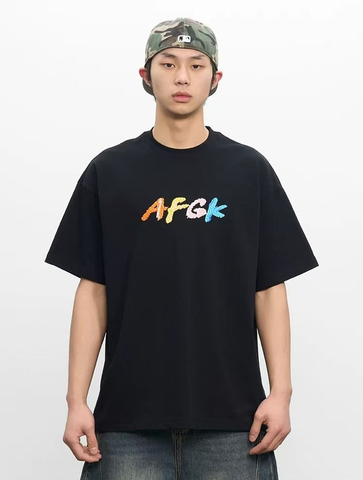 AFGK Colorful Logo Embroidered Short-sleeved T-shirt