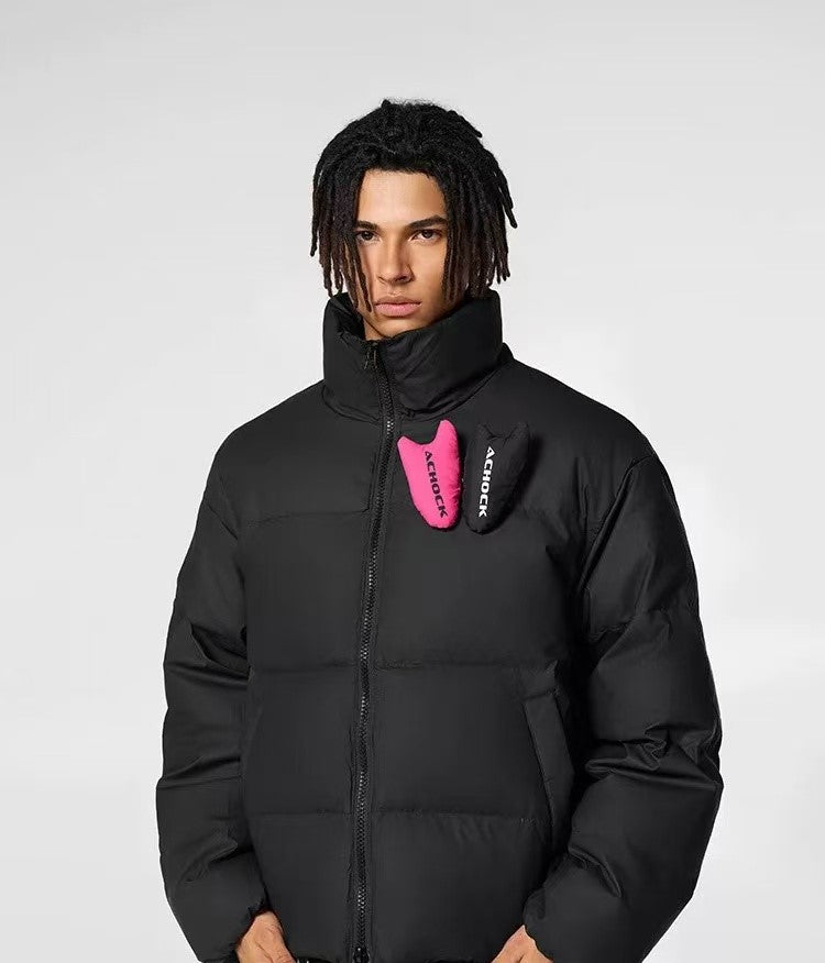 ACHOCK PU Leather Velcro Down Jacket