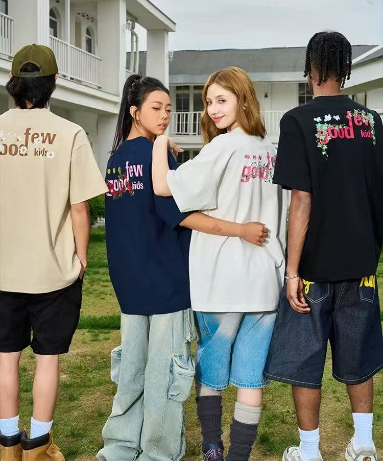 AFGK "Vine Garden" Rose Embroidered Short-sleeved T-shirt