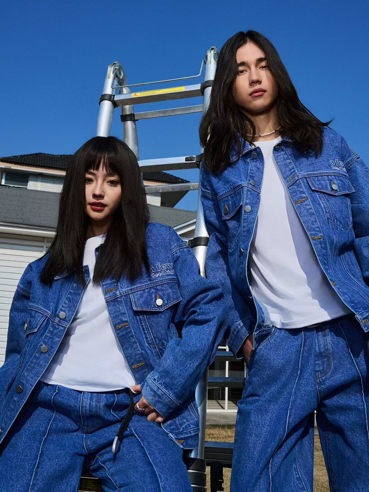 AFGK Three Angels Topstitch Embroidered Denim Jacket