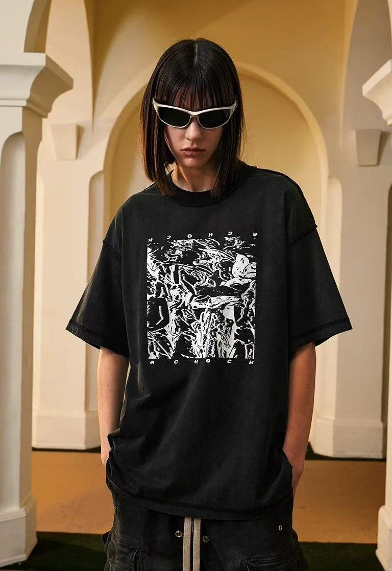 ACHOCK Washed Distressed Printed T-shirt