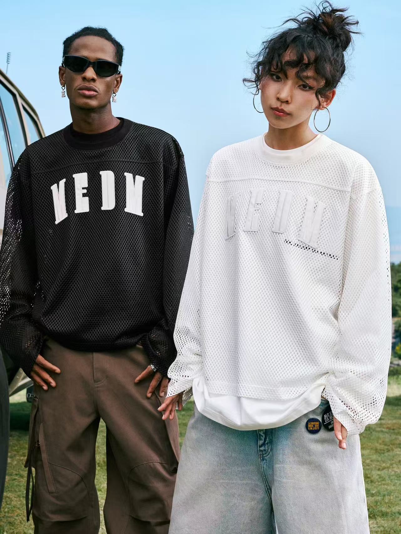 MEDM Logo Grid Hollow Design Long-sleeved T-shirt