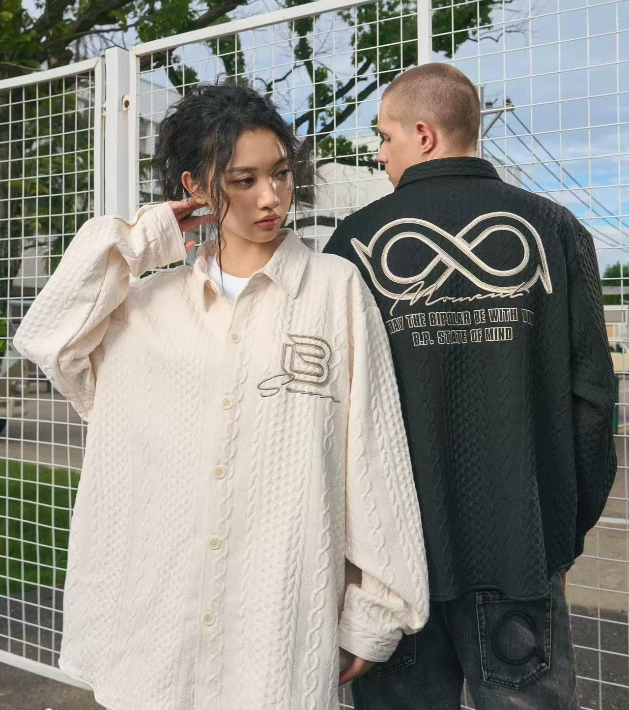 BIPOLAR Logo Printed Textured Long-sleeve Shirts