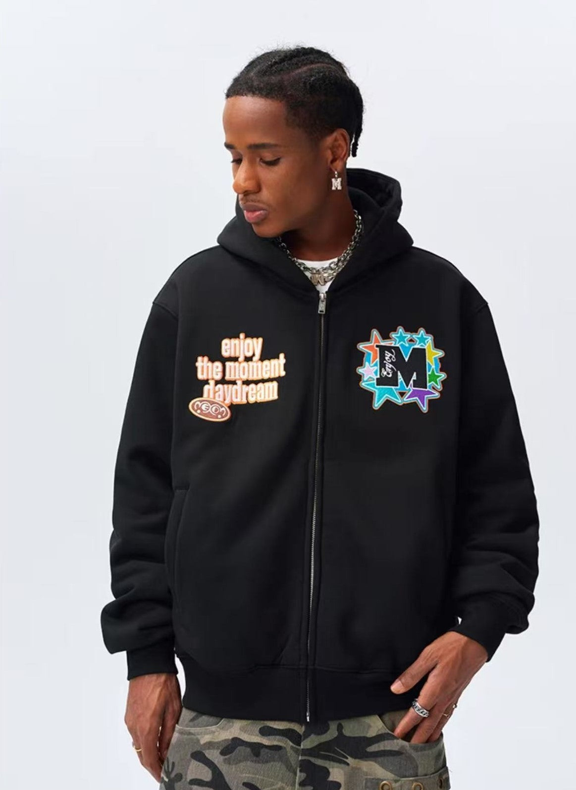 MEDM Blooming Star Embroidered Zipper Hoodie
