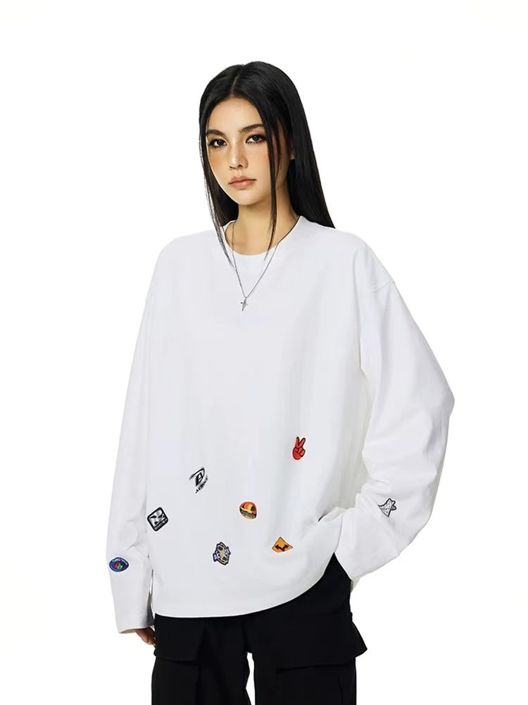 ACHOCK Creative Cartoon Sticker Long-sleeved T-shirt