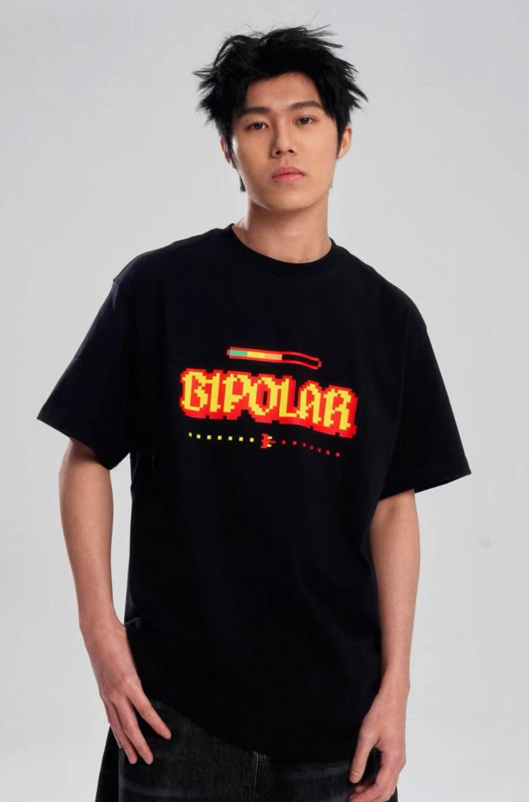 BIPOLAR Pixel Game Offset Printed Short Sleeve T-Shirt
