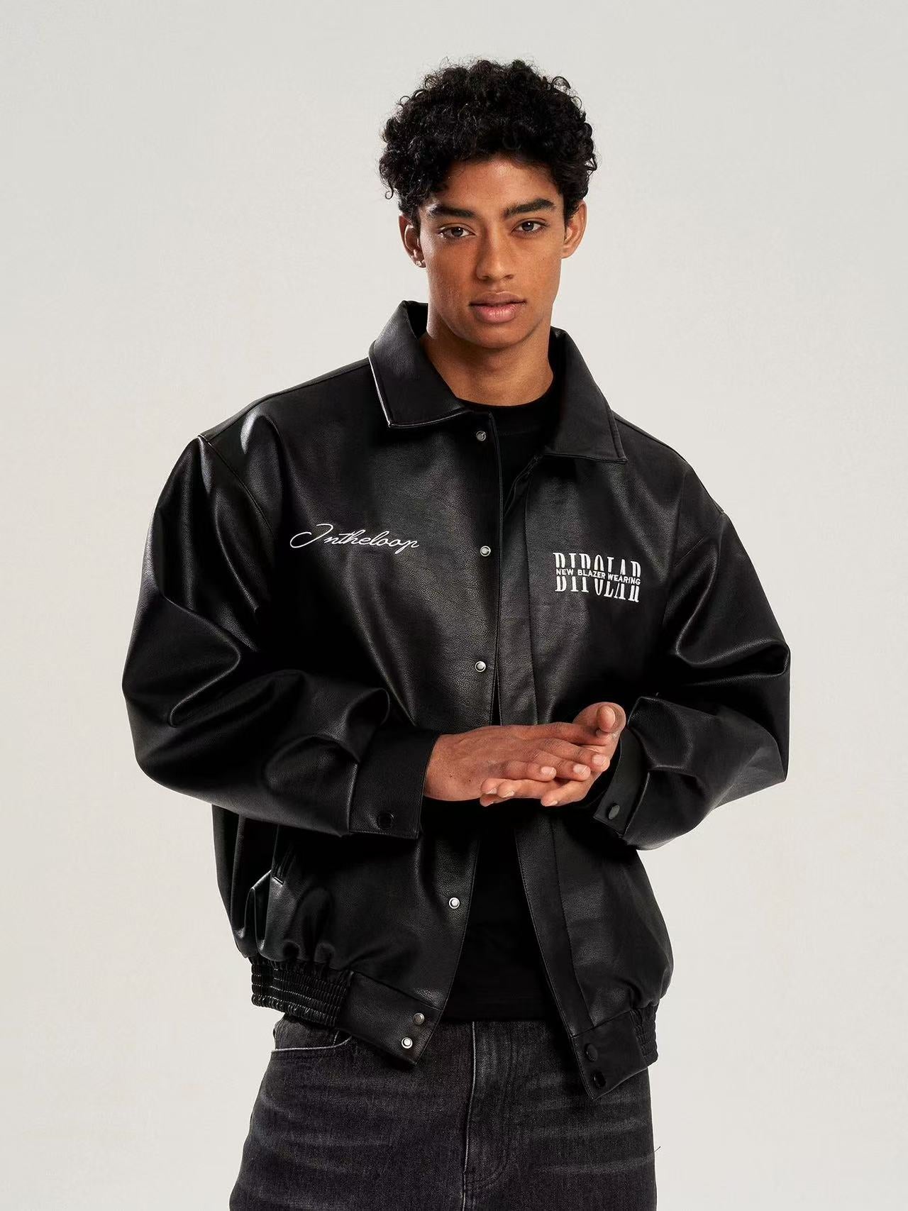 BIPOLAR Logo Embroidered Leather Jacket