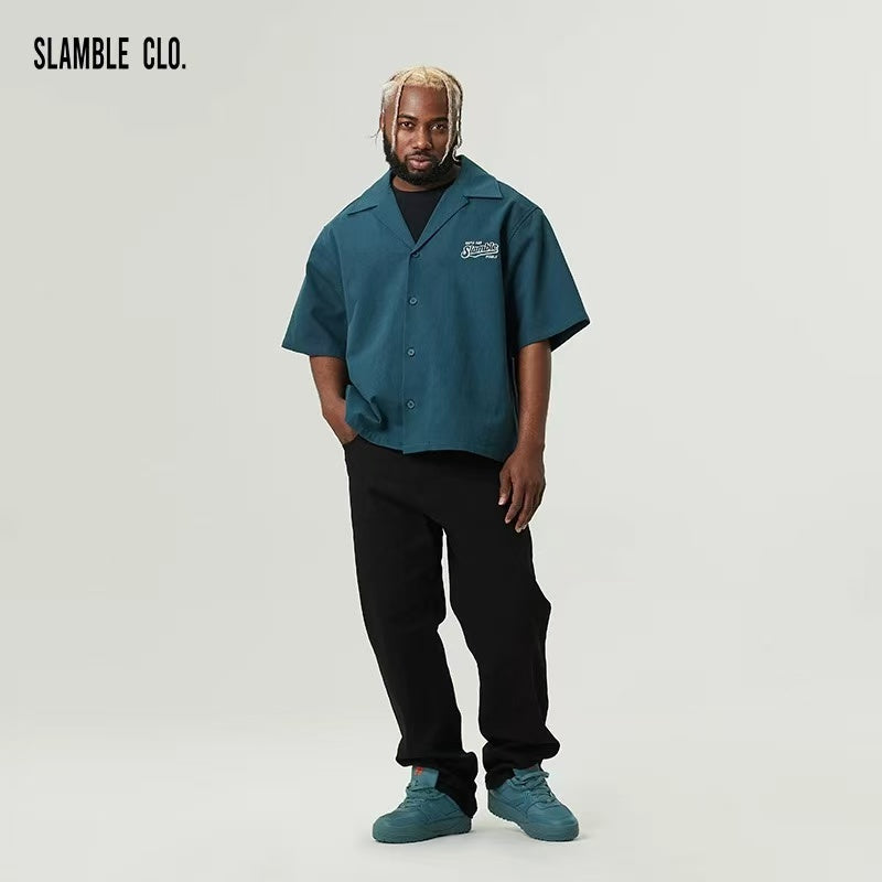 SLAMBLE Waffle Logo Print Short Sleeve Shirt