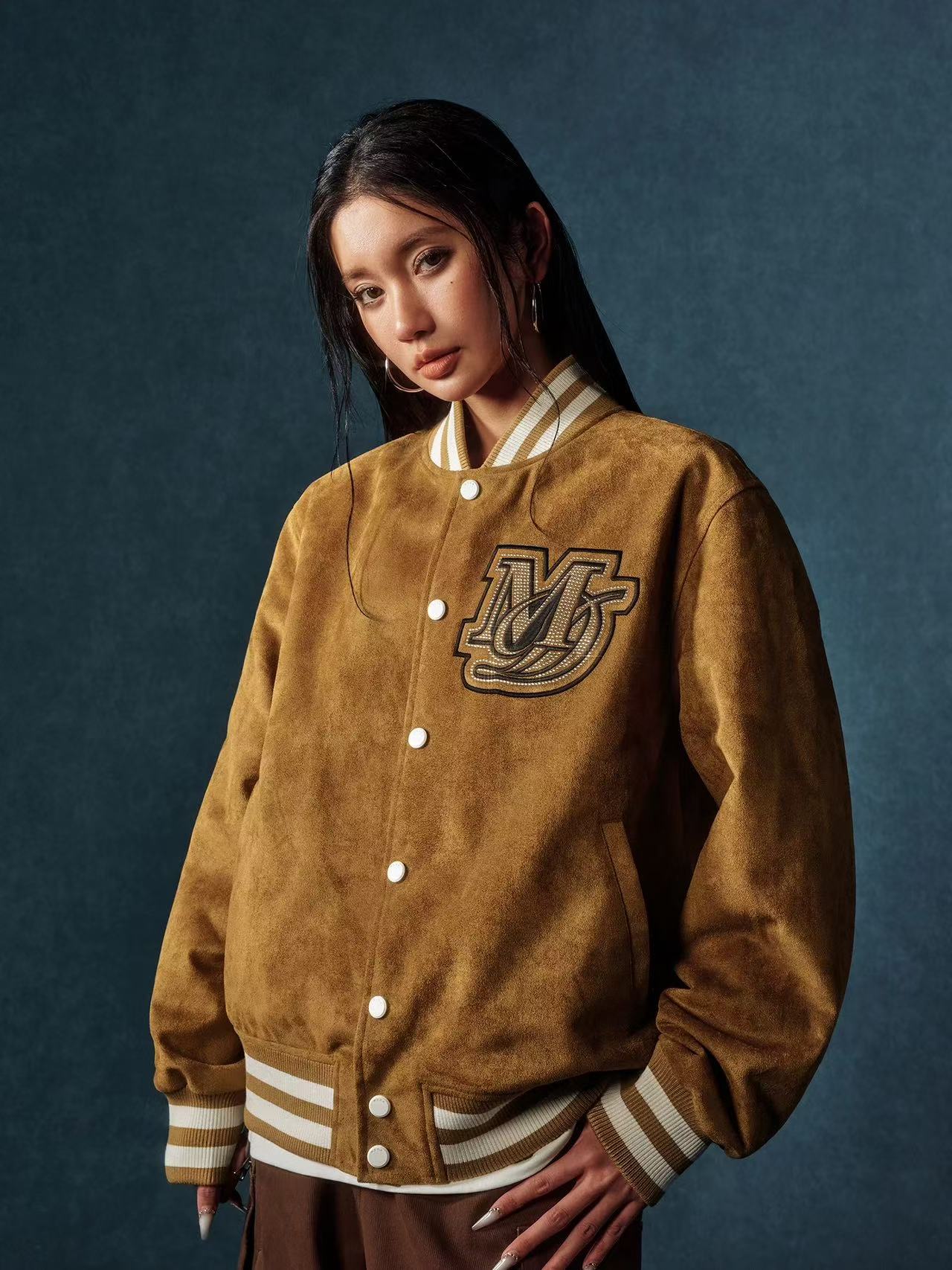 MEDM Suede Diamond-patterned Baseball Jacket